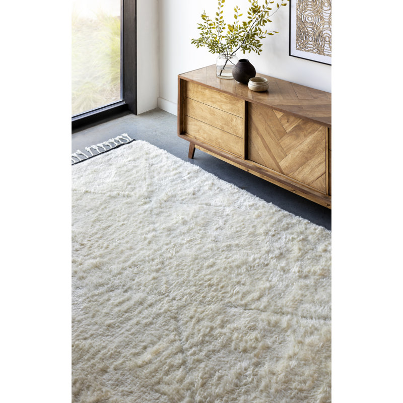 Wool Geometric Area Rug in Cream, Rectangle 8' x 10'