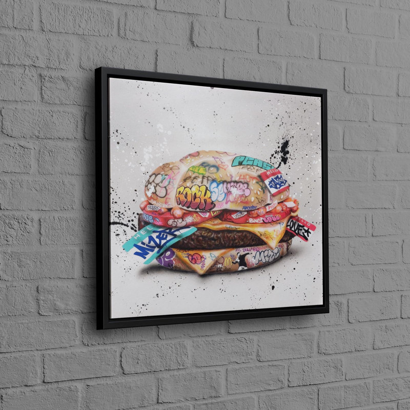 Impression sur toile Burger Graffiti, H 61 po x l 61 po, Noir, noir, noir, noir, Reproduction encadrée sans passe-partout
