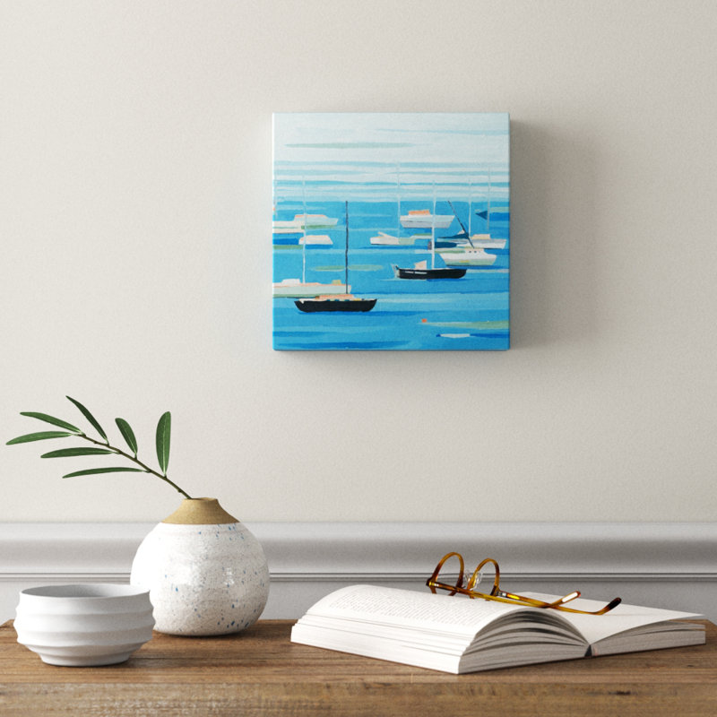 «Summer Regatta II», peinture sur toile, H 10 po x l 10 po x P 1,5 po, Toile tendue