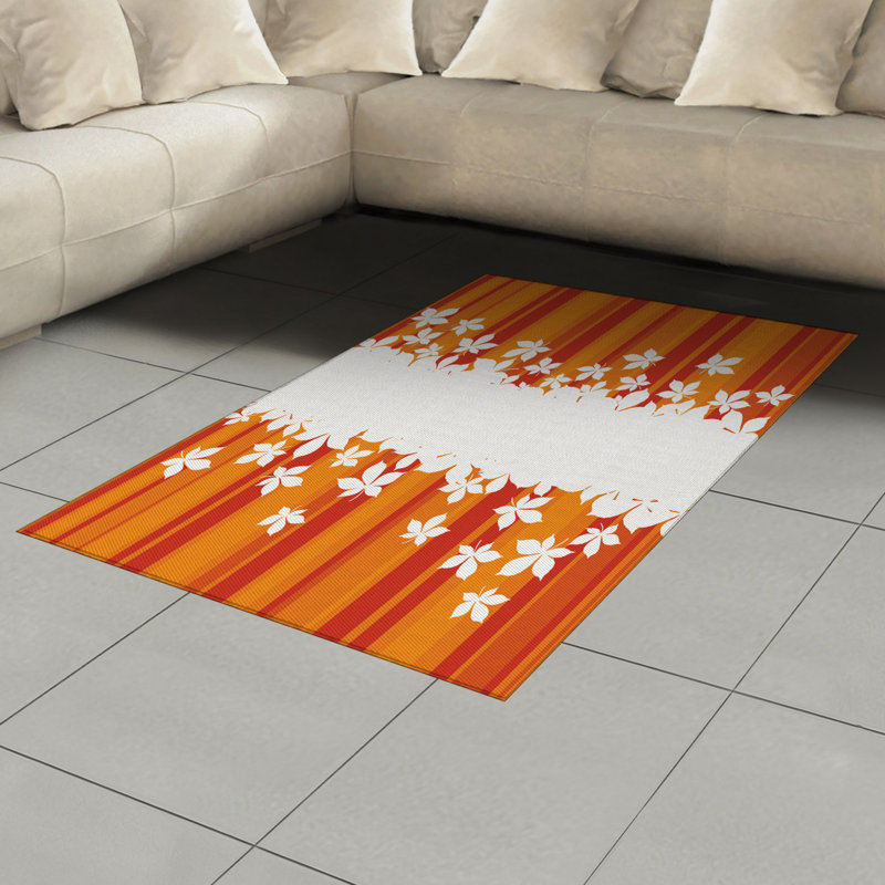 Tapis décoratif orange à haute densité de fibres longues en polyester, Rectangle— 4 pi x 5 pi 8 po