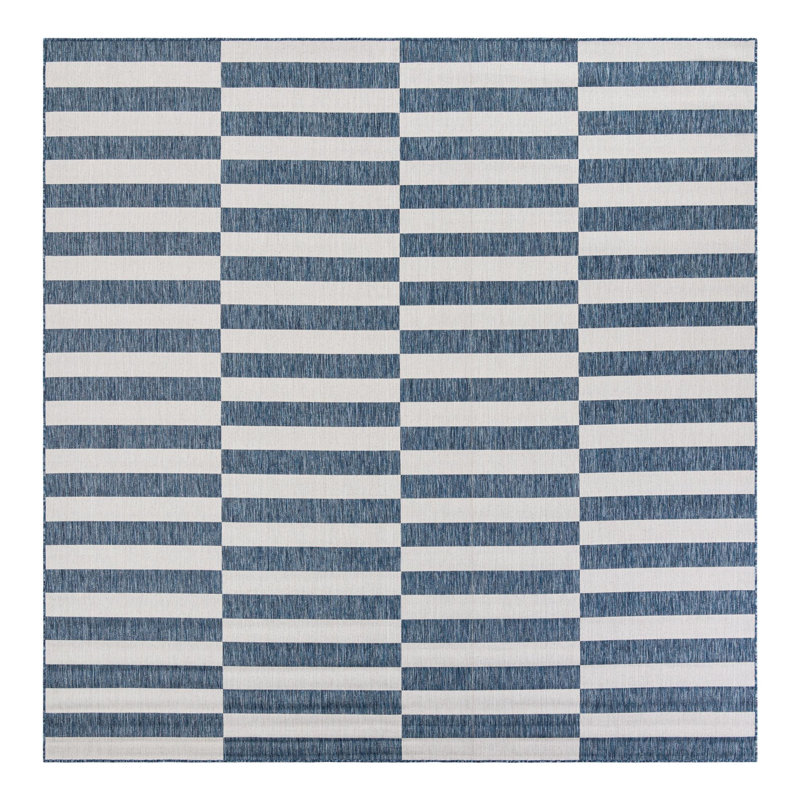 Pana Striped Navy Blue/Ivory Indoor / Outdoor Area Rug, Square 13'1"