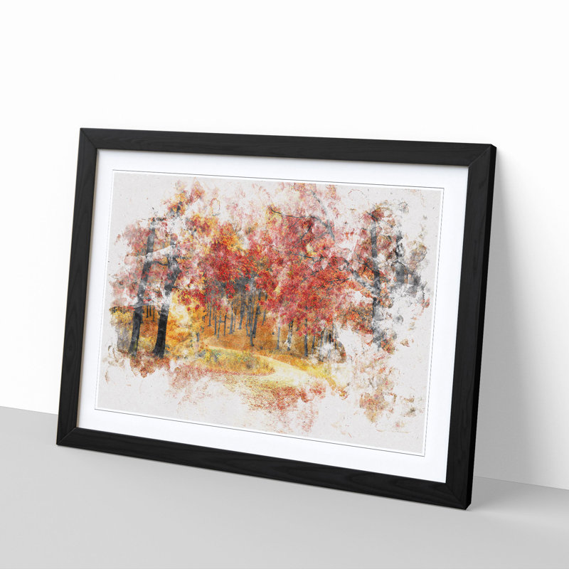 Path Through the Forest at Autumn - Picture Frame Painting Print, 33cm H x 45cm W x 2cm D, Black Framed