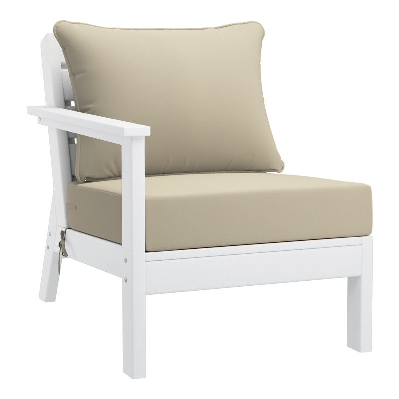 Chaise avec accoudoirs profonds à gauche avec coussins, Beige, White