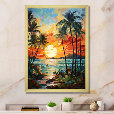 «Trewet Orange Palm Trees Mosaic III», art mural palmiers, impression sur toile encadrée