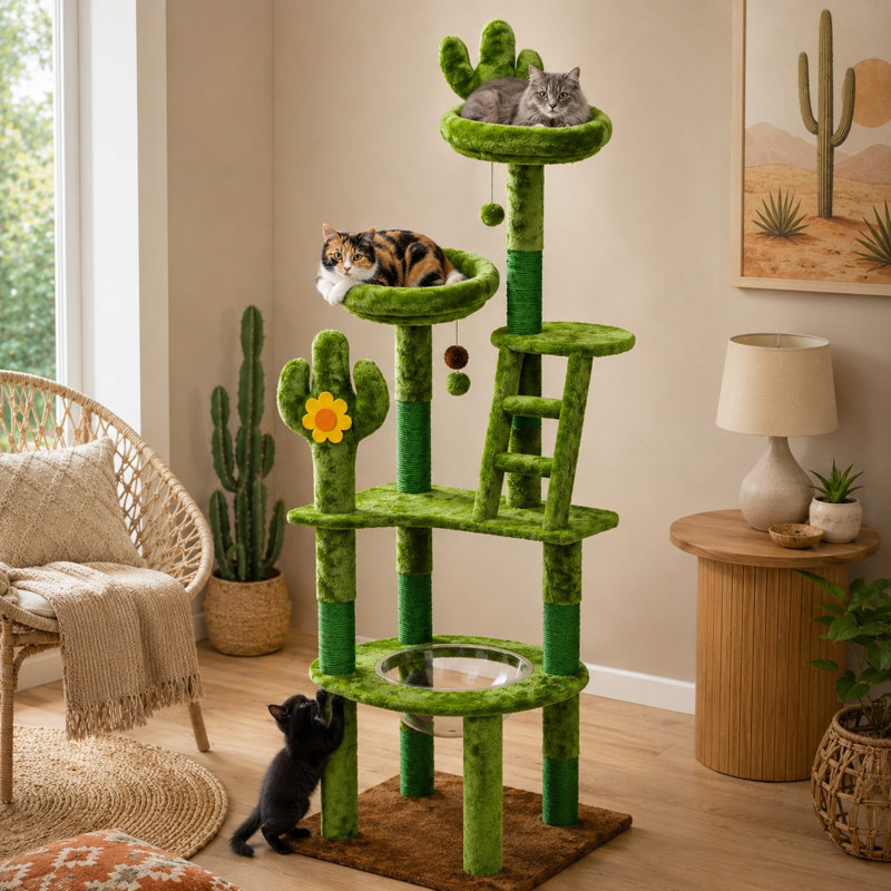 Arbre à chat 72 po avec capsule transparente et poteaux en sisal 72 po, Vert