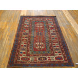 Antique Caucasian Tribal Geometric Key Hole Design Medallion Kazak Rug