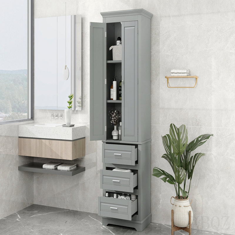 Grande armoire de rangement avec trois tiroirs pour salle de bain / bureau, gris, Gris