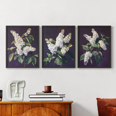 Étude florale série Lxxxx - ensemble de 3 estampes numériques encadrées - prêt à être accroché
