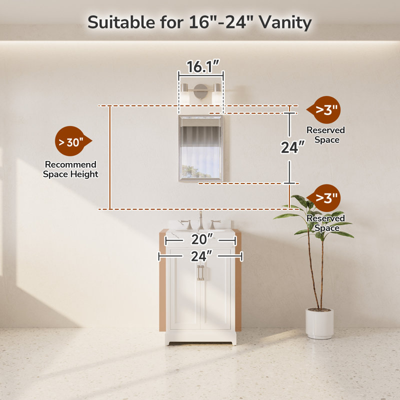 Rectangle Beveled Bathroom Accent Vanity Mirror with Aluminum Frame Tempered Glass , Brushed Nickel, 24" x 16"