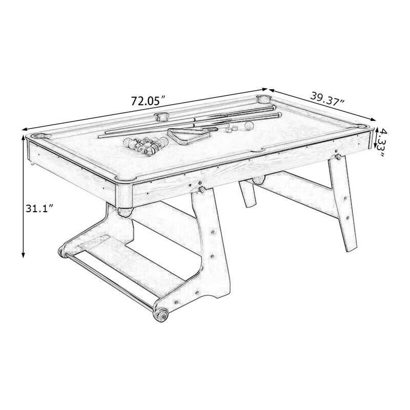 72.05" Black+Green Rectangular Manufactured Wood Pool Tables