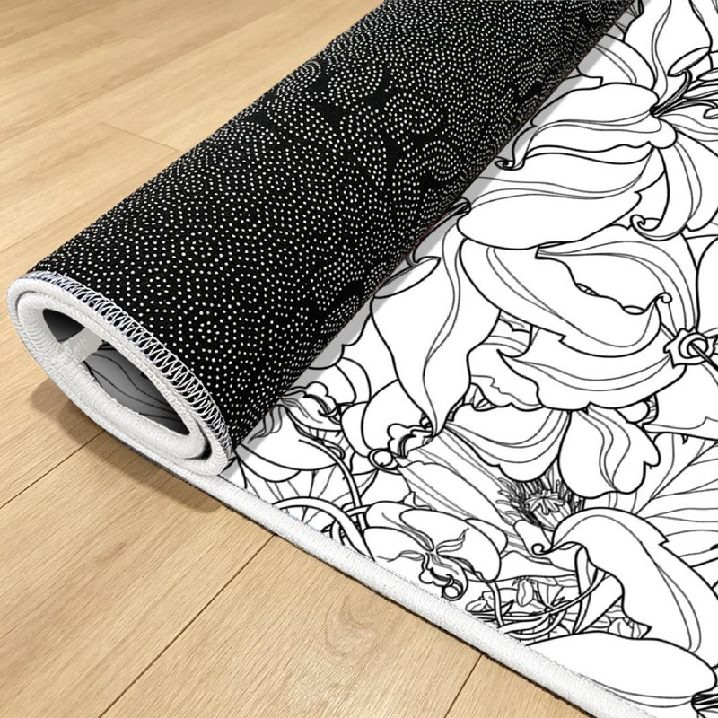 White Flowers Black Flower Floral Beautiful Vintage Art Garden Wallpaper Machine Washable Indoor Area Rug