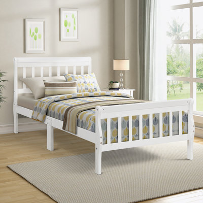 Wood Platform Bed Twin Bed Frame Panel Bed Mattress Foundation Sleigh Bed With Headboard/Footboard/Wood Slat Support,White