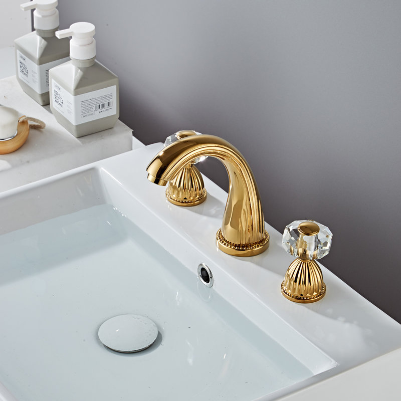 2-handle Bathroom Faucet with Drain Assembly, Shiny Polished Gold