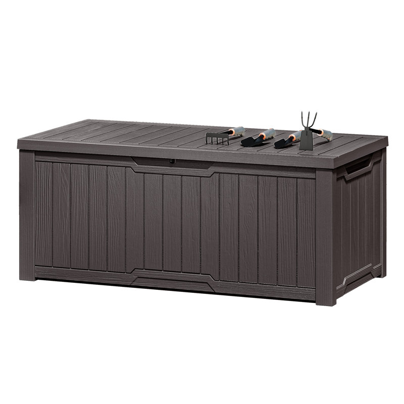 Quartey 120 Gallons Resin Deck Box with Soft Close Mechanism, Brown