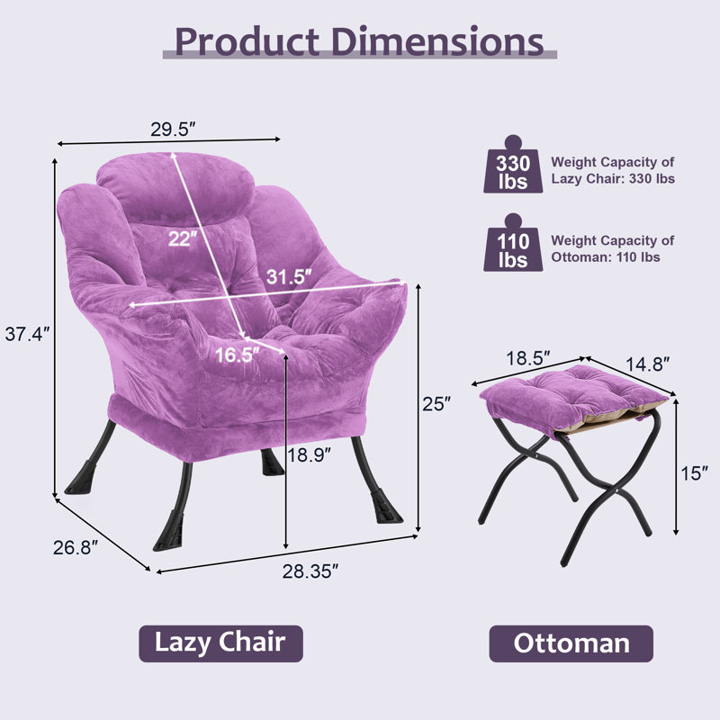 Fauteuil Lazy avec repose-pieds pliant et sac de rangement latéral, fauteuil d'appoint rembourré moelleux avec structure en métal, patins antidérapants