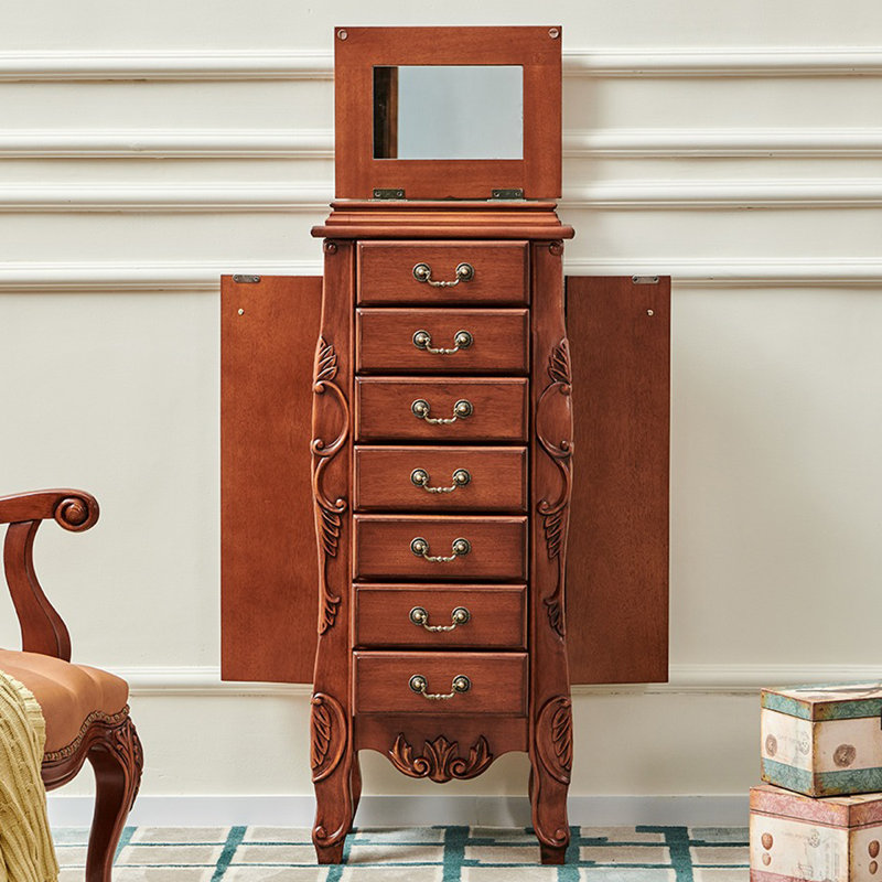 Reddish brown Rectangular Solid Wood Jewellery Armoires