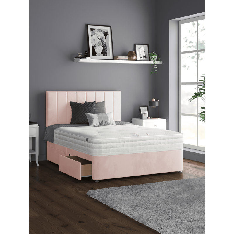 Ohioville Divan Bed Base, Pink, Single (3'), 2 Left Drawers