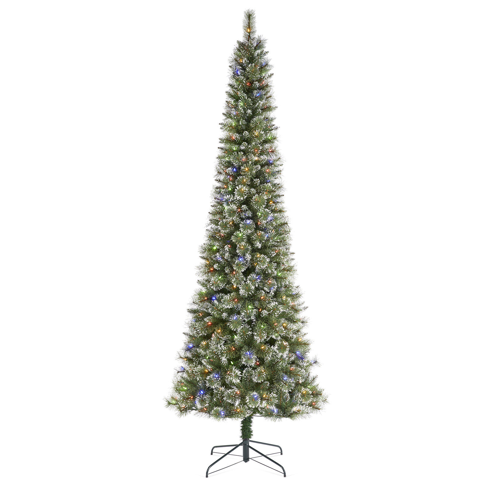 Portland Cashmere Pine-7.5Ft Prelit Flocked / Frosted Cashmere Pencil Pine Christmas Tree With Lights, 9'