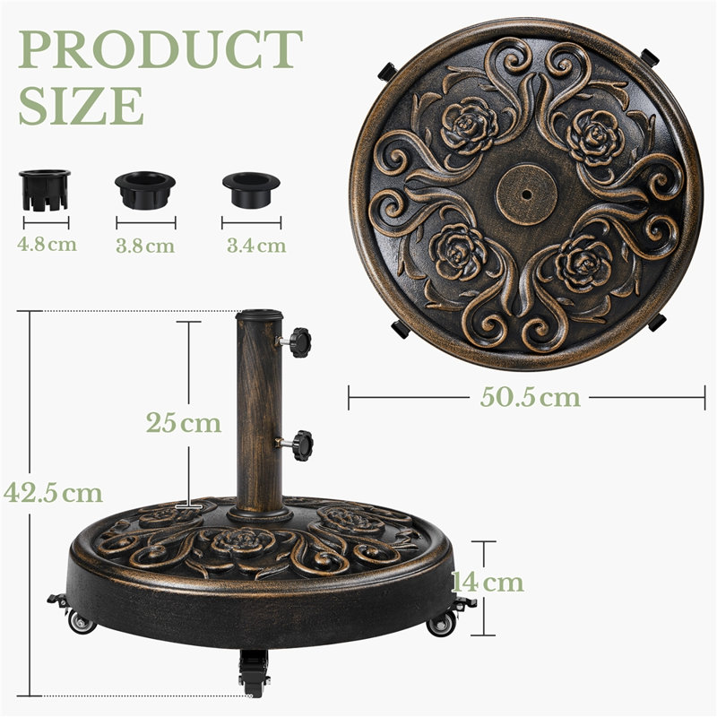 24.95kg Free Standing Umbrella Base with Wheels, Bronze