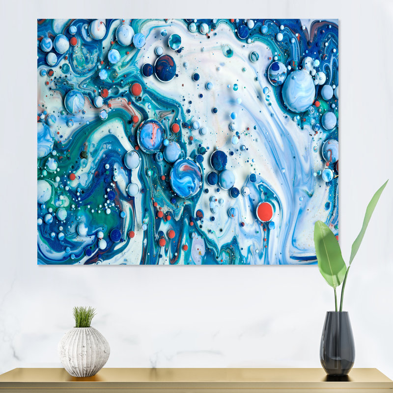 «Blue Luxury Abstract Fluid Art XXIII», reproduction sur toile, H 16 po x l 32 po, Toile tendue