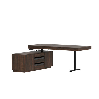 71'' W L-Shaped 3-Drawer Lift Computer Desk With 59'' W Bookcase