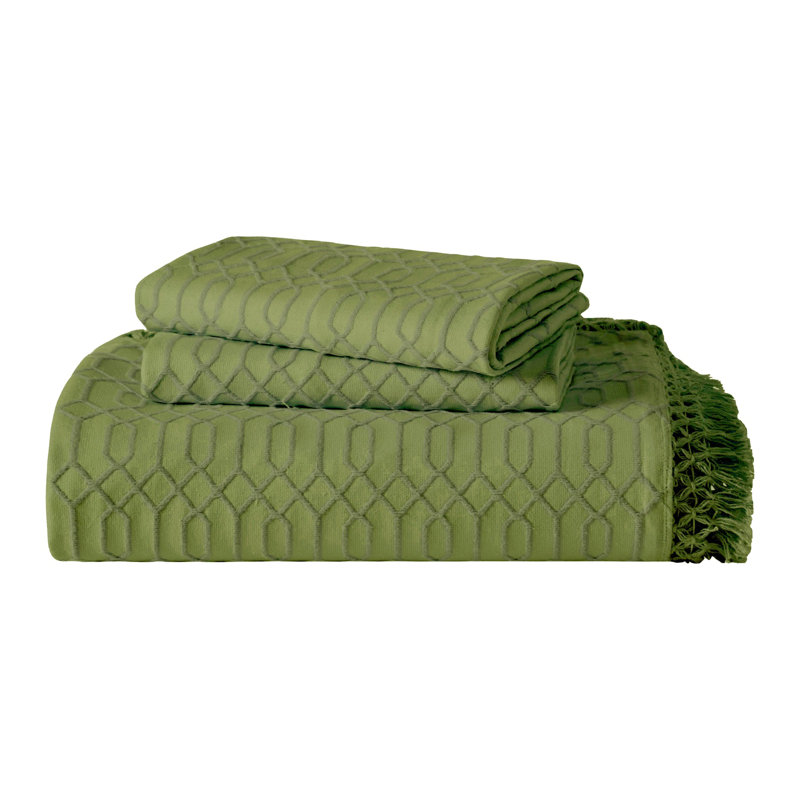The Blue Nile Mills Geometric Fringe Cotton Blend Jacquard Bedspread And Pillow Sham Set, Sage
