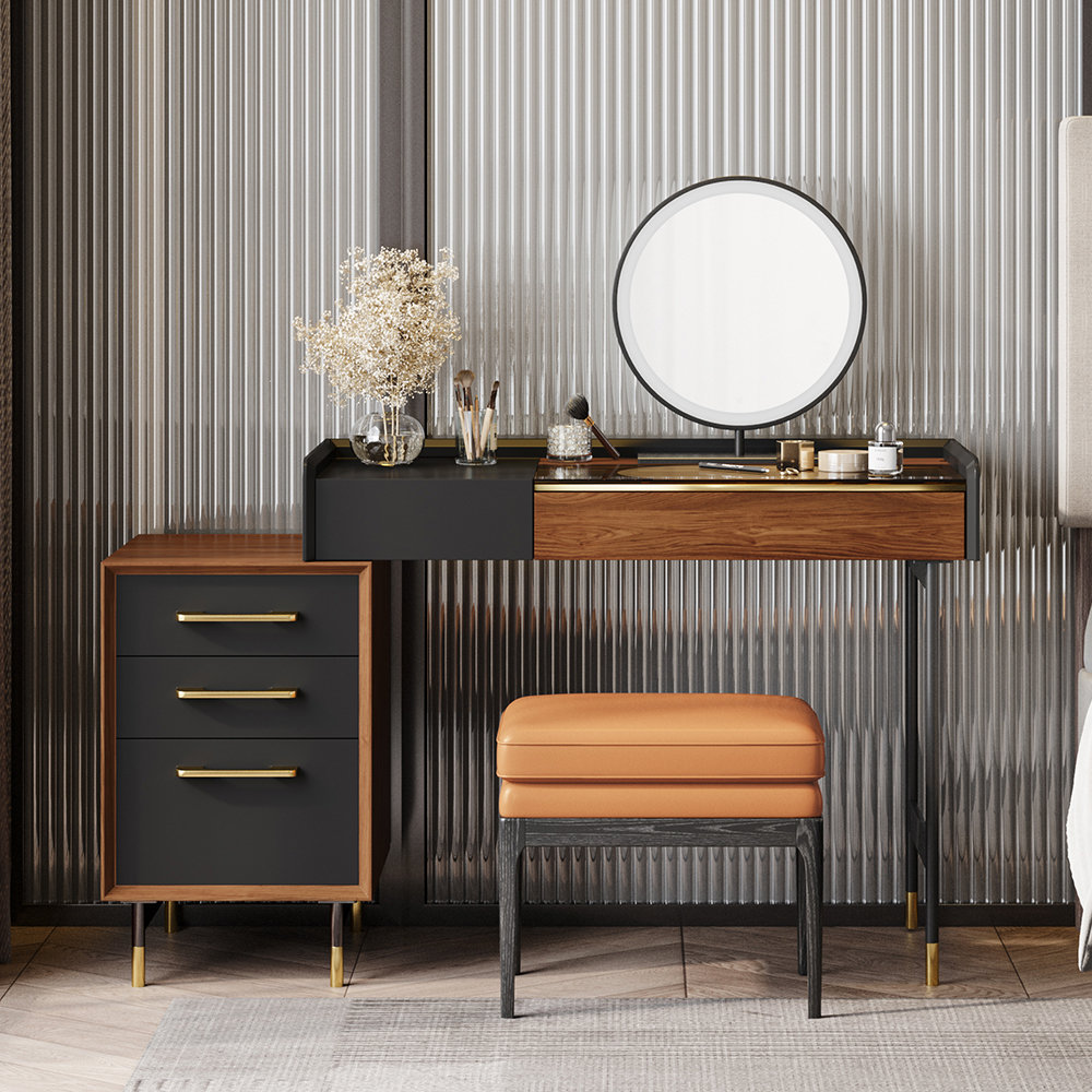 Everly Quinn Bannerdown Mid Century Modern Makeup Vanity Table Set 