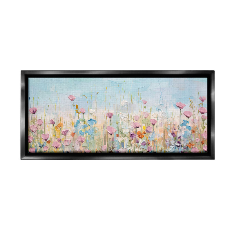 «Peaceful Wildflowers Meadow Floater Frame» par Gina Kelly sur, Cadre flottant noir de jais, H 11 po x l 25 po