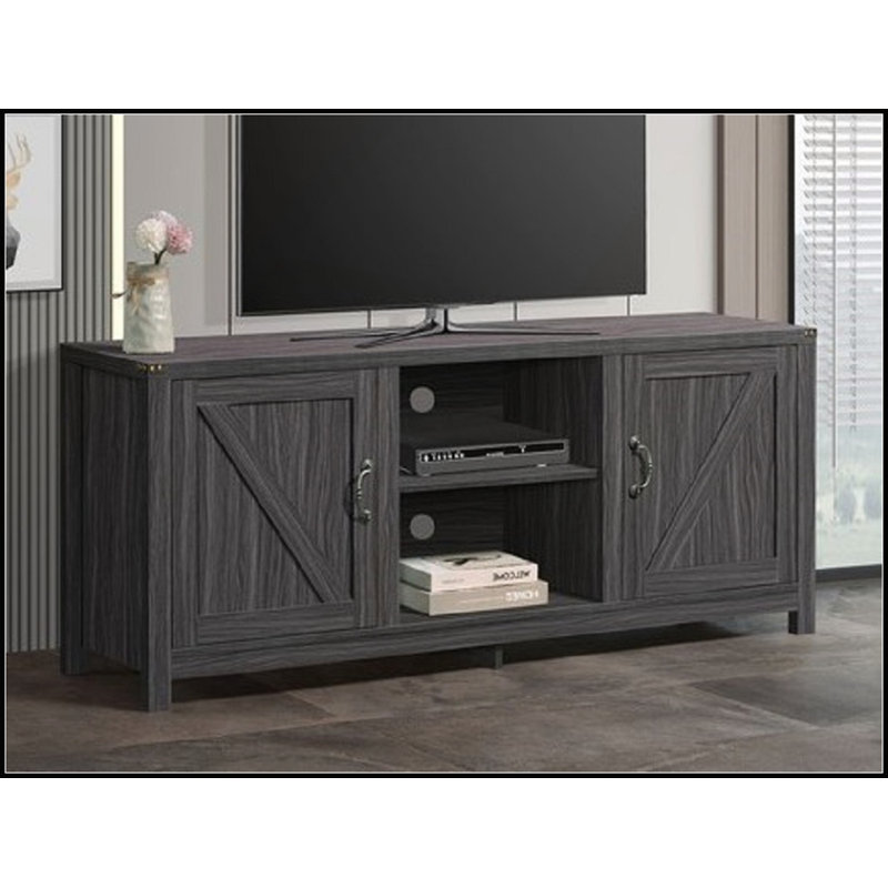 Console Farmhouse 59 po en bois avec stratification en papier 2 tablettes 2 armoires, Gris