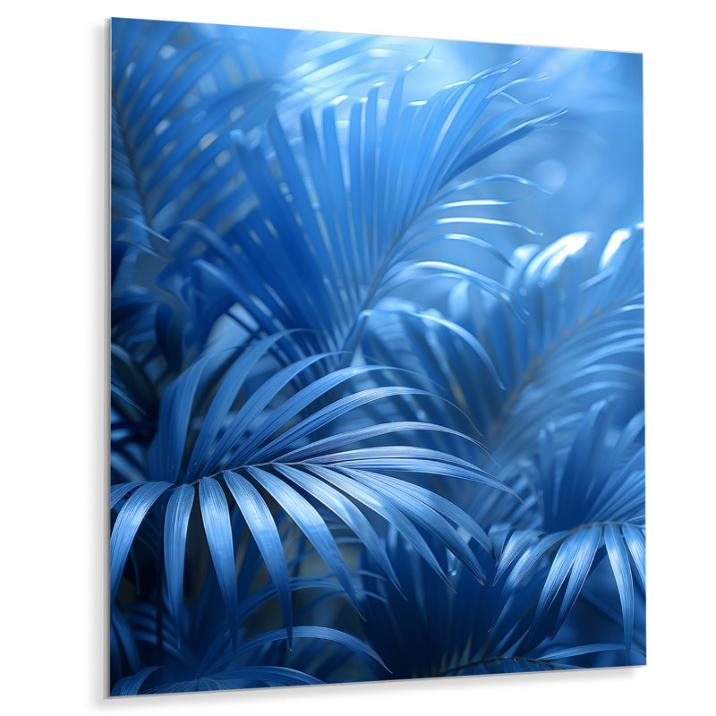 «Blue Palms Ethereal Beauty - Palmiers et palmiers», art mural du salon, Sans cadre, métal, H 30 po x l 40 po