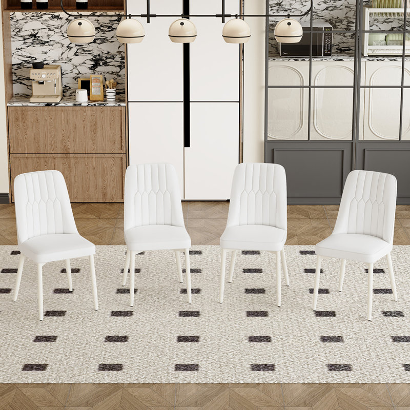 Modern Dining Chairs Set For 2/4/6,Faux Leather Upholstered Kitchen & Dining Chairs, White, White, 4