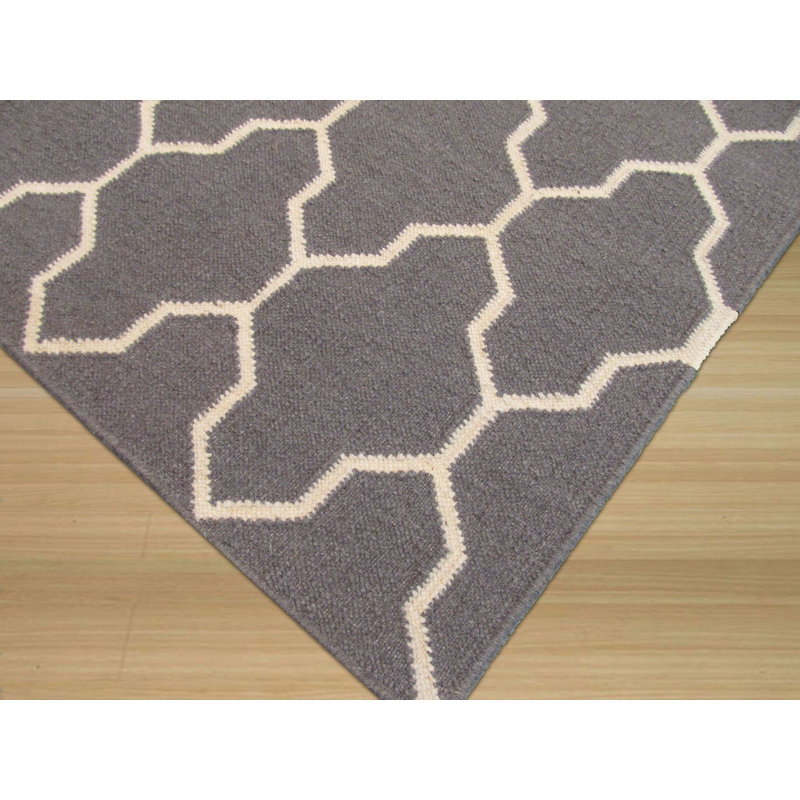 Tapis gris contemporain en laine noué à la main, 5 pi x 8 pi