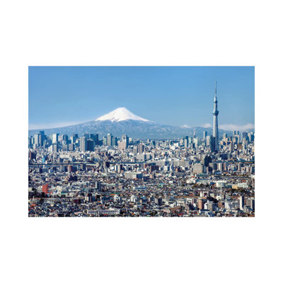 Tokyo Skyline With Mount Fuji And Tokyo Skytree by Jan Becke - Wrapped Canvas Print
