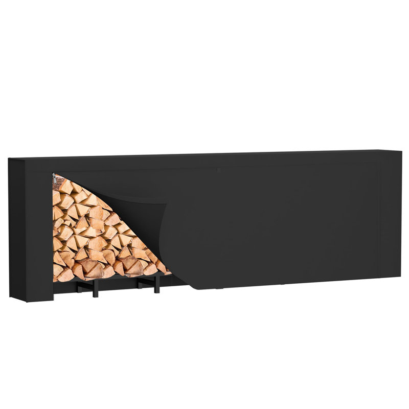  8ft Firewood Rack With Tarp Firewood Rack Outdoor, Heavy Duty Fire Wood Stand, Metal Firewood Rack Indoor, Firewood Holder Storage, Log Wood Pile Racks Stand for Patio, Garden, Backyard, Matte Black