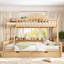 Lit superposé simple au-dessus de grand lit simple avec tiroirs de rangement, garde-corps courbé chic et tablettes de rangement latérales, cadre de lit superposé en bois massif avec échelle, pas de sommier tapissier nécessaire. Naturel-577803154