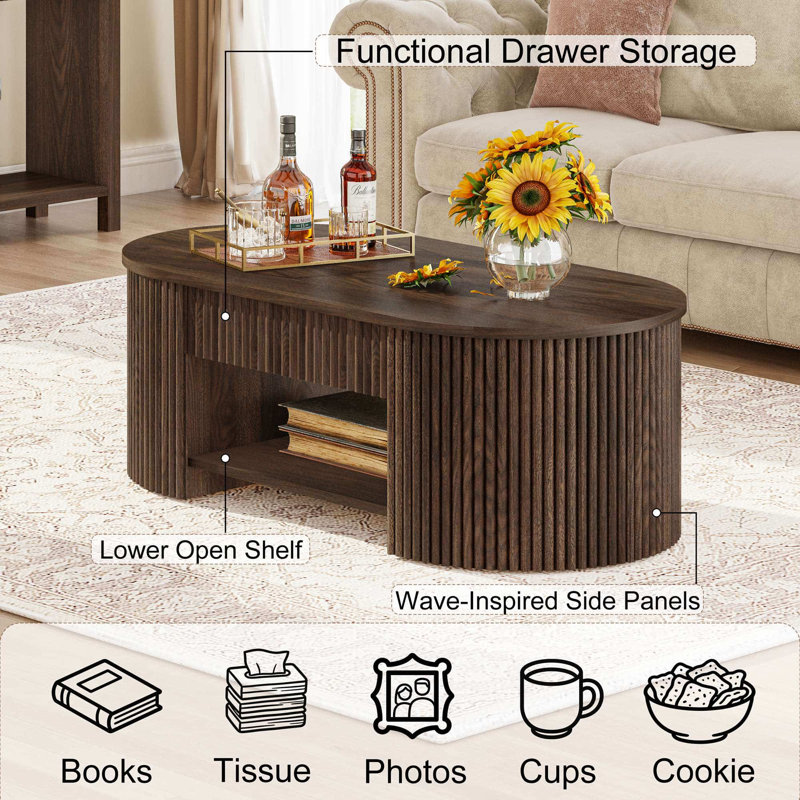Guinna Mid-Century Oval Coffee Table, Dark Walnut