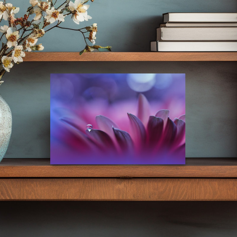 Purple Flower Dewdrop Abstract Delicate Peaceful Violet Flower Nature Wall Art Print 1 Piece Wrapped Canvas Wall Art