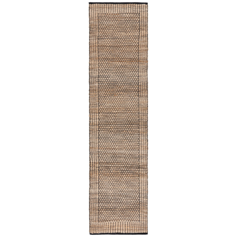 Natural Fiber 328 Hand Woven Jute/Cotton Geometric Rug in Natural/Black, Runner 2'3" x 9'