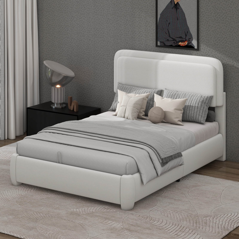 Structure de lit Boucle avec tête de lit ajustable et lit plateforme tapissier Cloud, Full