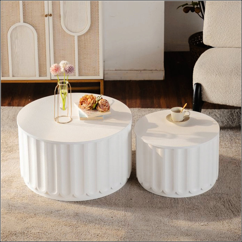 Ensemble de tables de rangement rondes blanches avec couvercle escamotable