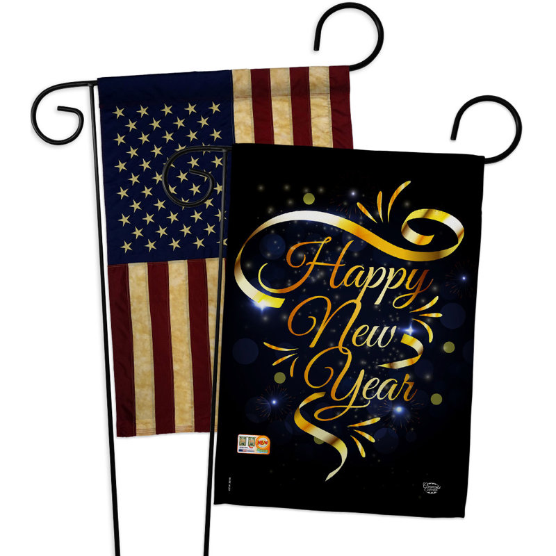 Polyester doré 18,5 po x 13 po Happy New Year Drapeau de jardin