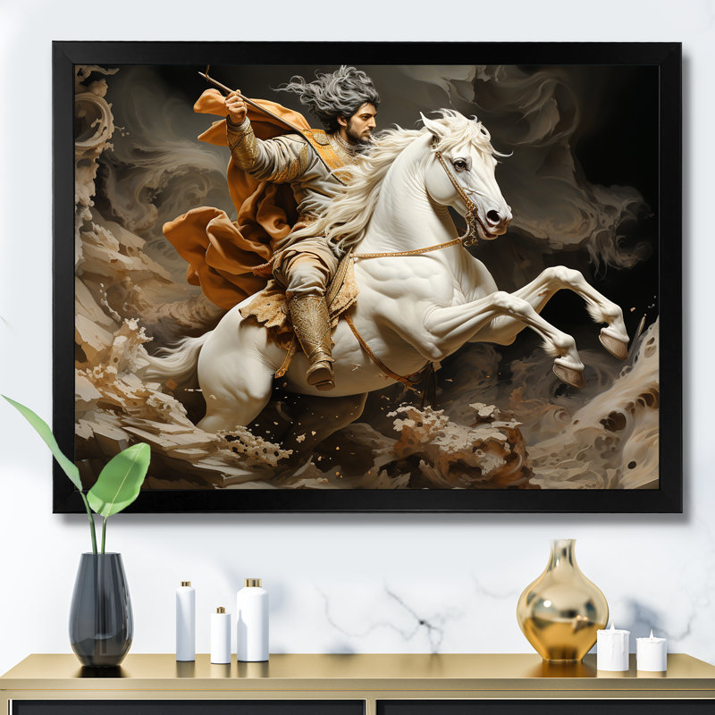 Hindou Arjunas champ de bataille expression indienne, Cadre simple noir, H 16 po x l 32 po x P 1 po