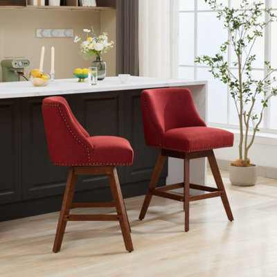 Counter Height Swivel Barstools, 26'' H Seat Height Upholstered Bar Stools Set Of 2, Fabric In Blue