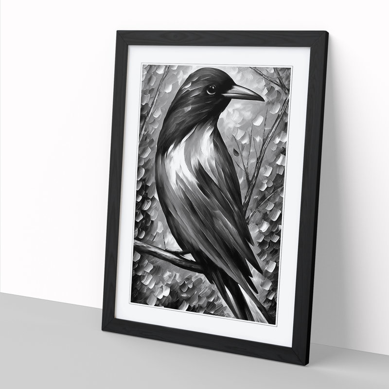 Libia Magpie Bird Painted Vol.2 1 Piece Single Picture Frame Wall Art, 64cm H x 46cm W x 2cm D, Oak