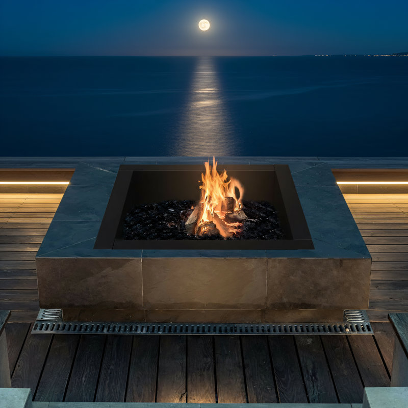 Iron Square Fire Ring, Sturdy Fire Basin Composed Of 4 Parts, Comes With A Screwdriver, Easy Assembly And Disassembly In Minutes. Black.