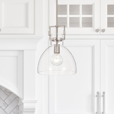 Essence 60-watt 10 In. 1-light Brushed Nickel Pendant Light With Bowl Shaped Clear Glass Shade