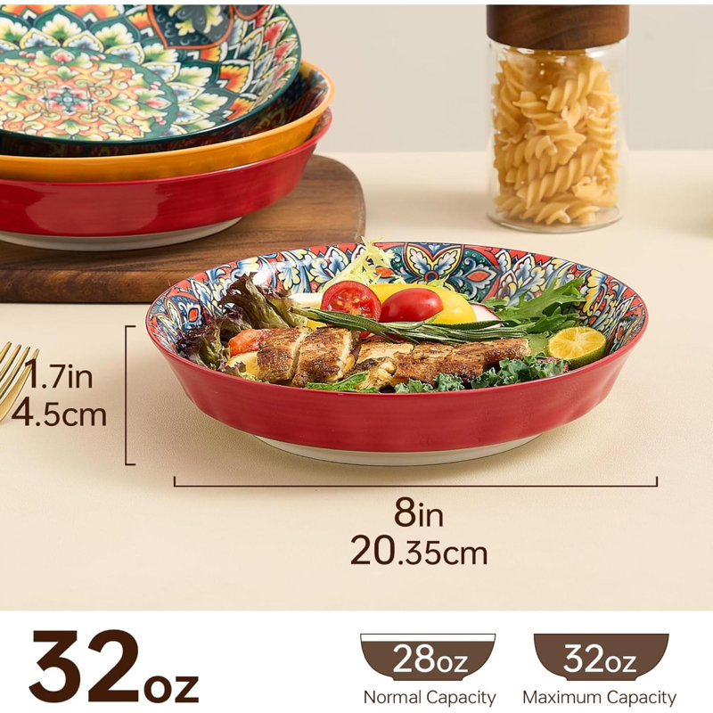 Ensemble de bols à pâtes en céramique - bols de service, ensemble de 6 bols colorés pour soupe, salade et pâtes, cuisine, micro-ondes, va au lave-vaisselle, style mexicain, bohème