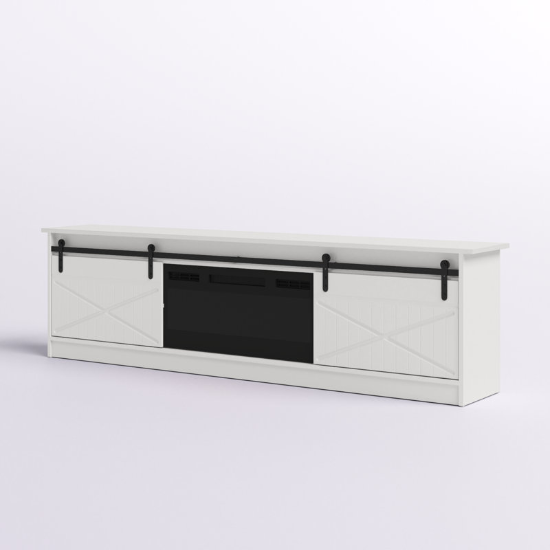 Archie 78.7" Modern TV Stand with Electric Fireplace, High Gloss Finish, Media Storage, White/Black, Yes