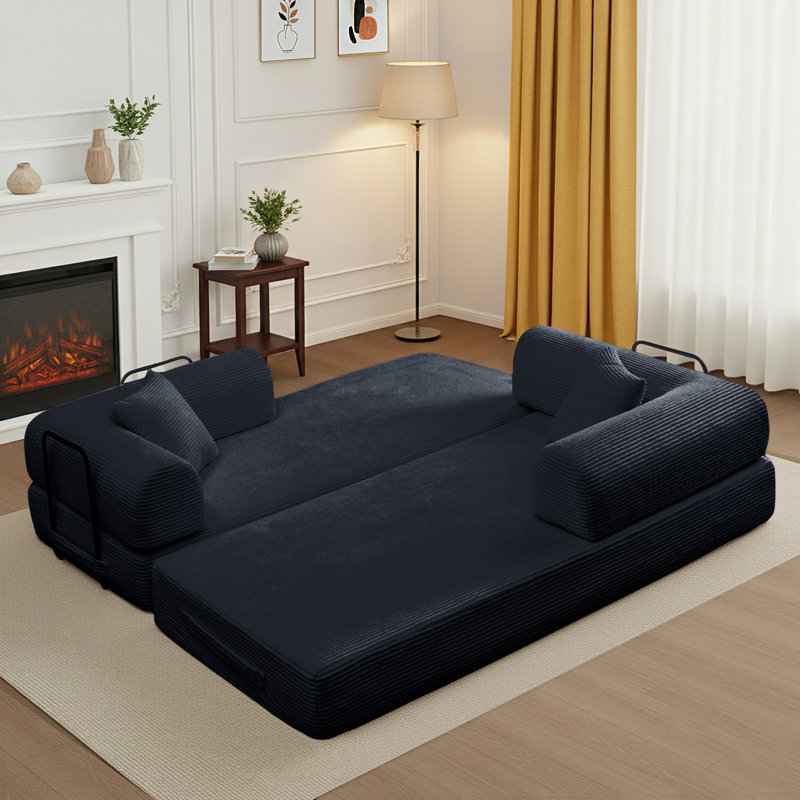 Canapé-lit futon convertible 4 en 1 en velours côtelé, 63 pouces, avec 2 oreillers, aucun assemblage requis, 2