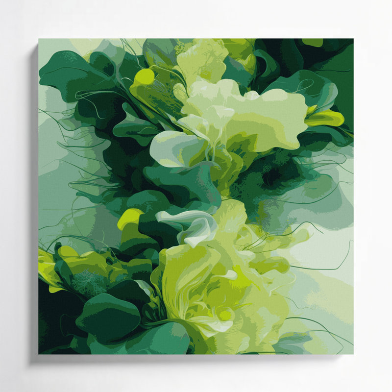 Abstrait paysage 45, art mural sur toile verte, H 32 po x l 32 po